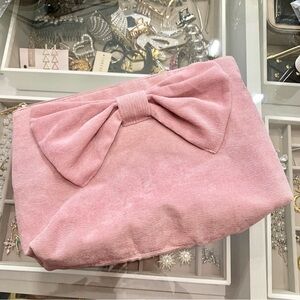 🎀 ULTA Large Pink Corduroy Bow Front Cosmetics Makeup Toiletry Bag Case